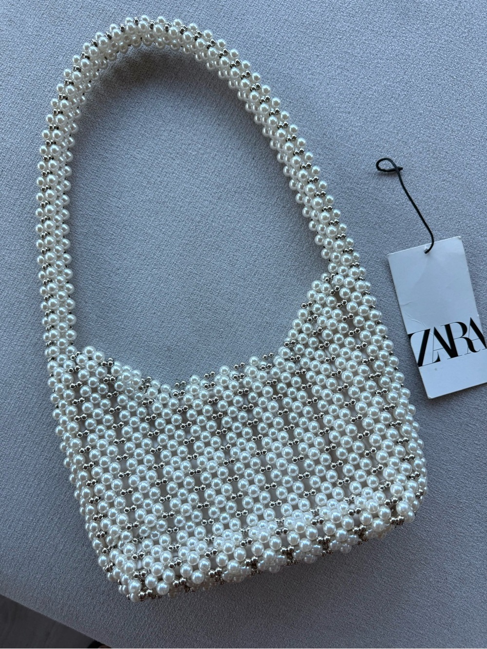 Zara Pearl Beaded Shoulder Bag in White